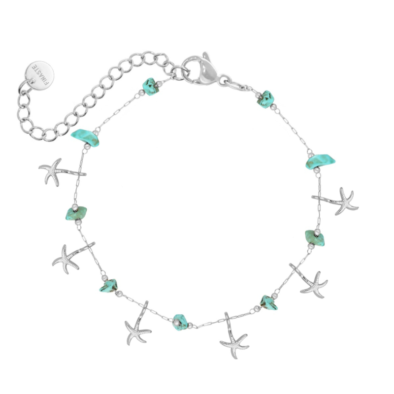 Zilveren armband zeester en turqouise steentjes