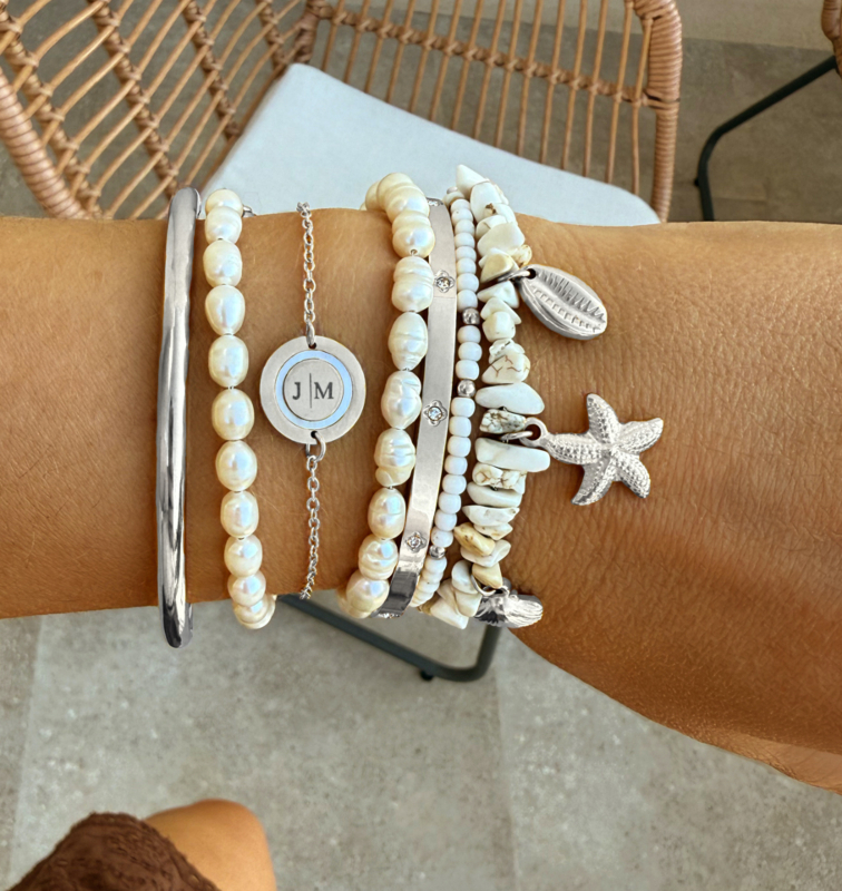 zilveren parel en steentjes armparty