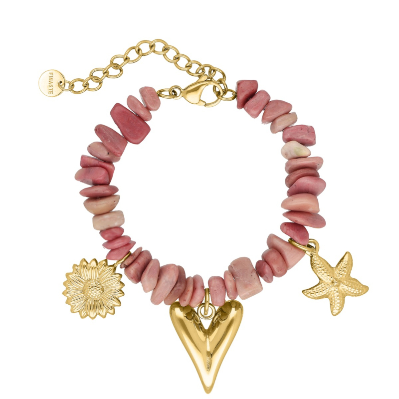 Bedelarmband met roze steentjes goudkleurig