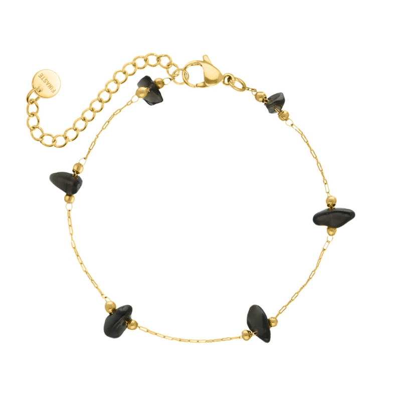 Armband zwarte steentjes goudkleurig