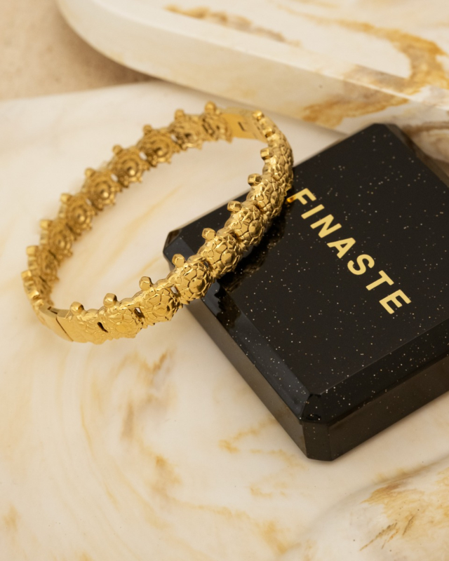 Gouden bangle met schildpadden en sieradendoosje