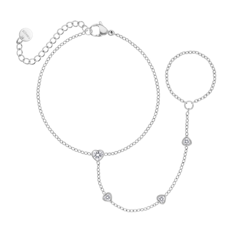 Hand chain met hartjes steentjes