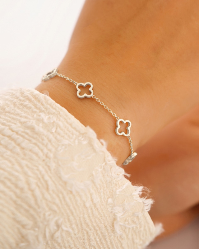 Zilveren klaver armband