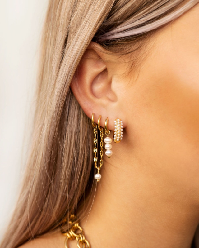 Gouden earparty met parels