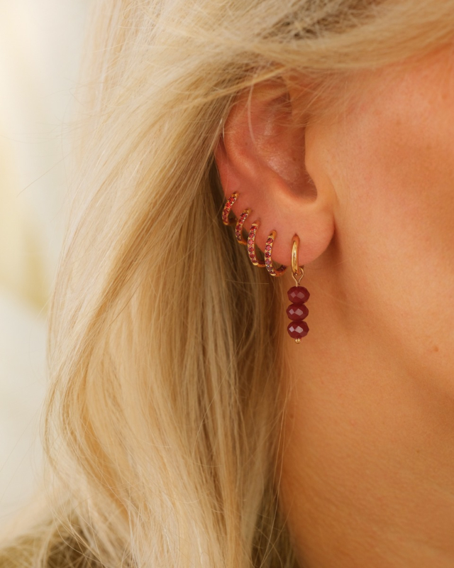 Gouden earparty met rode steentjes