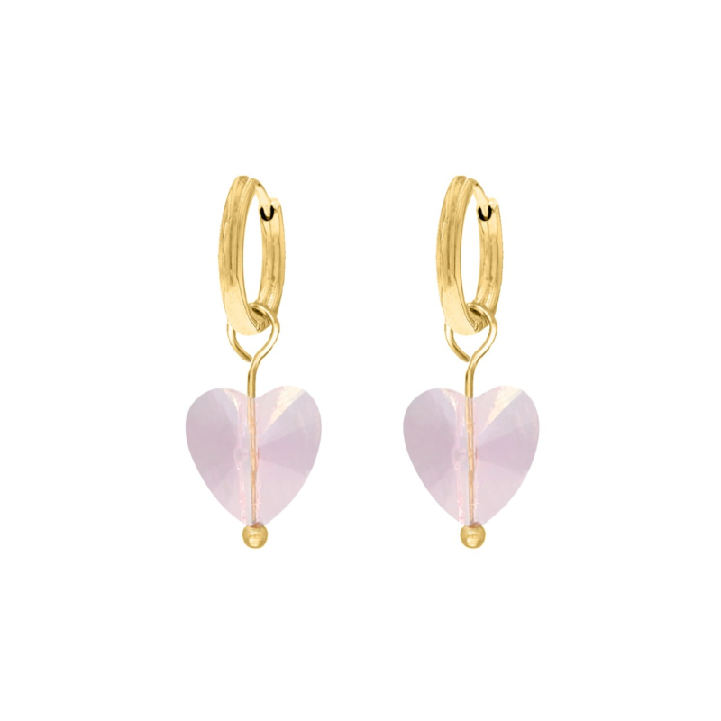 Oorbellen lichtroze hartje goudkleurig