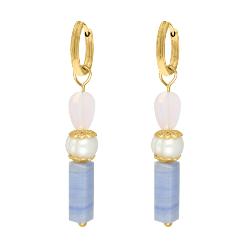 Parel oorbellen icey blue goudkleurig