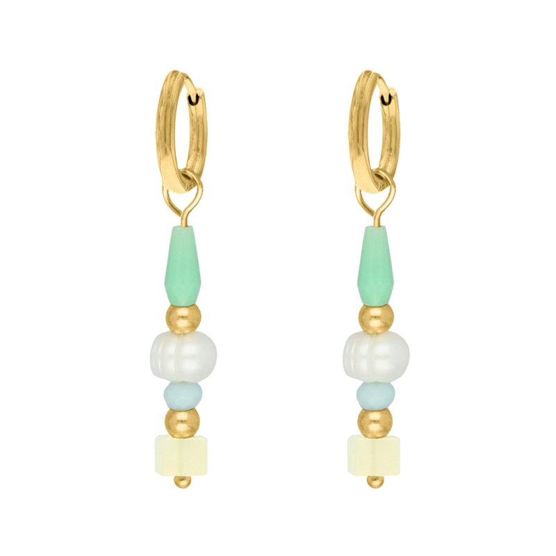 Lange oorbellen pastel steentjes goudkleurig