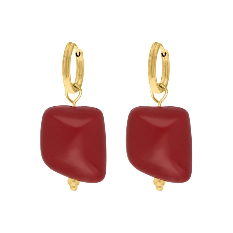 Gouden oorbellen met rode hanger
