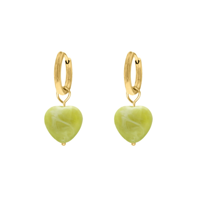 Hartjes oorbellen groen goudkleurig