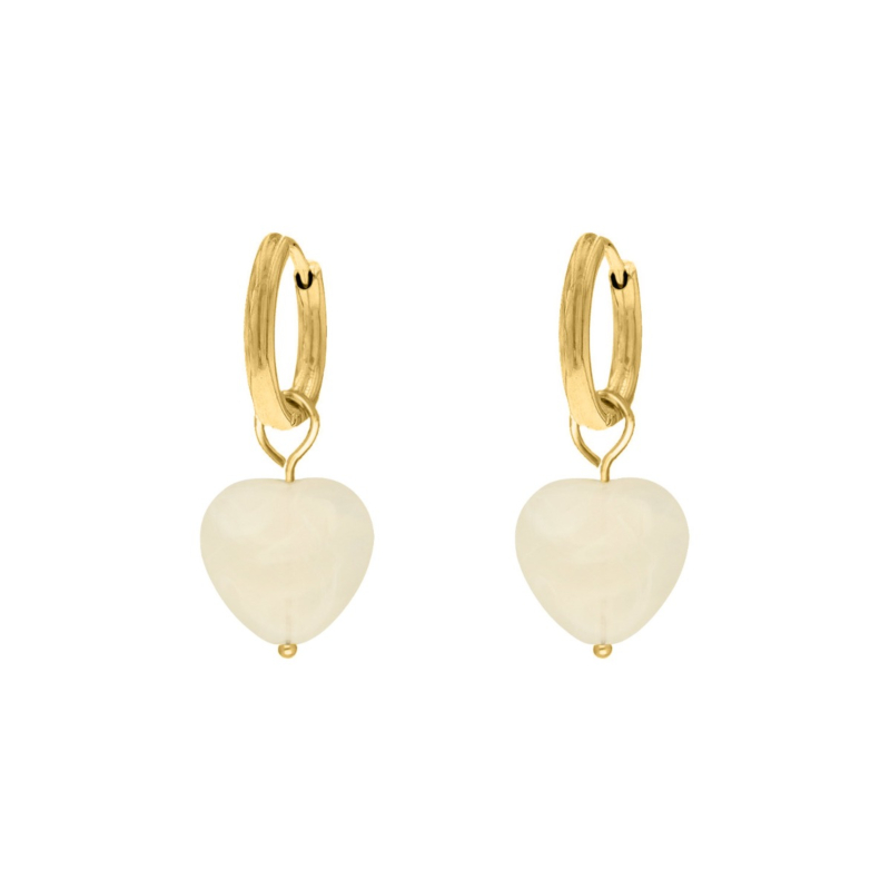Hartjes oorbellen wit goudkleurig