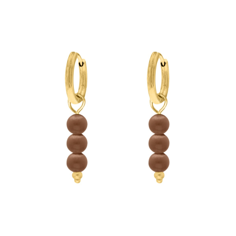Kralen oorbellen bruin goudkleurig