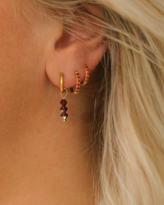 Gouden earparty met rode steentjes