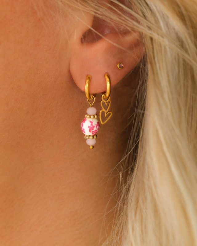 Gouden oorbellen mix met roze steentjes