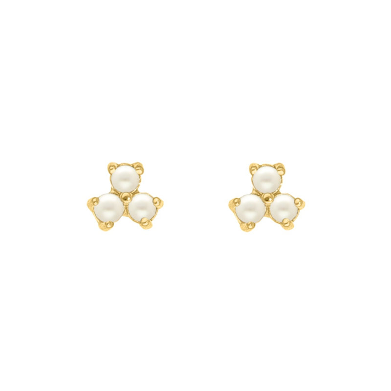 Stud oorbellen triple pearl goudkleurig