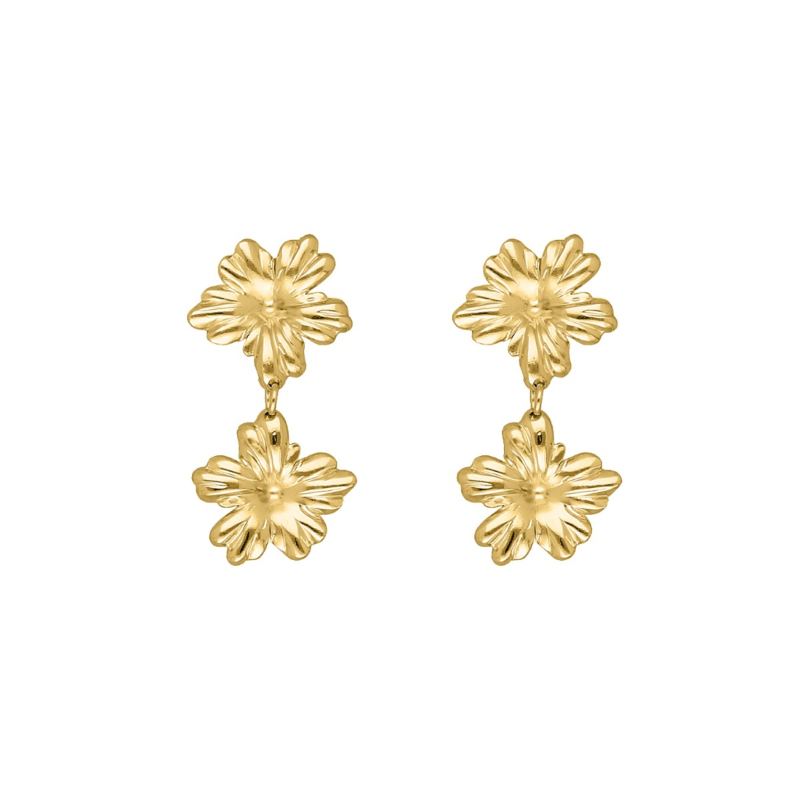 Double flower oorbellen goudkleurig