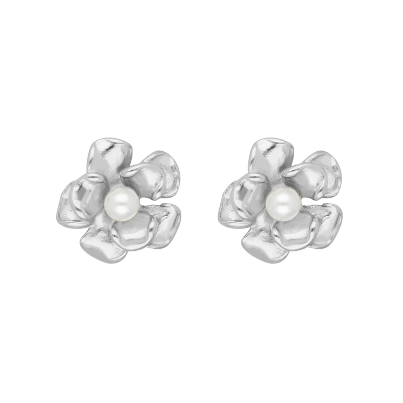 Stud oorbellen flower & pearl