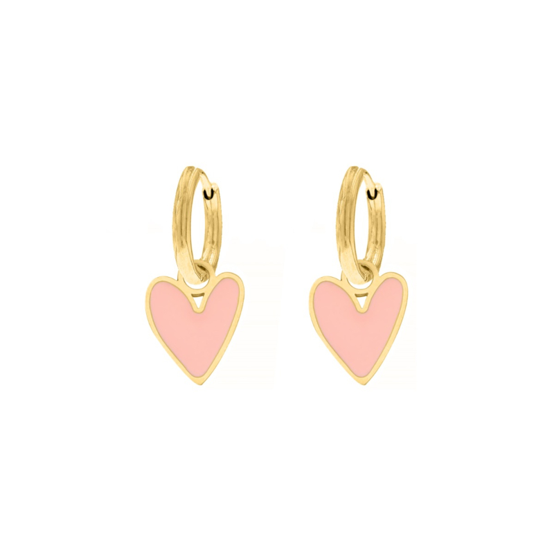 Oorbellen love heart pink goudkleurig