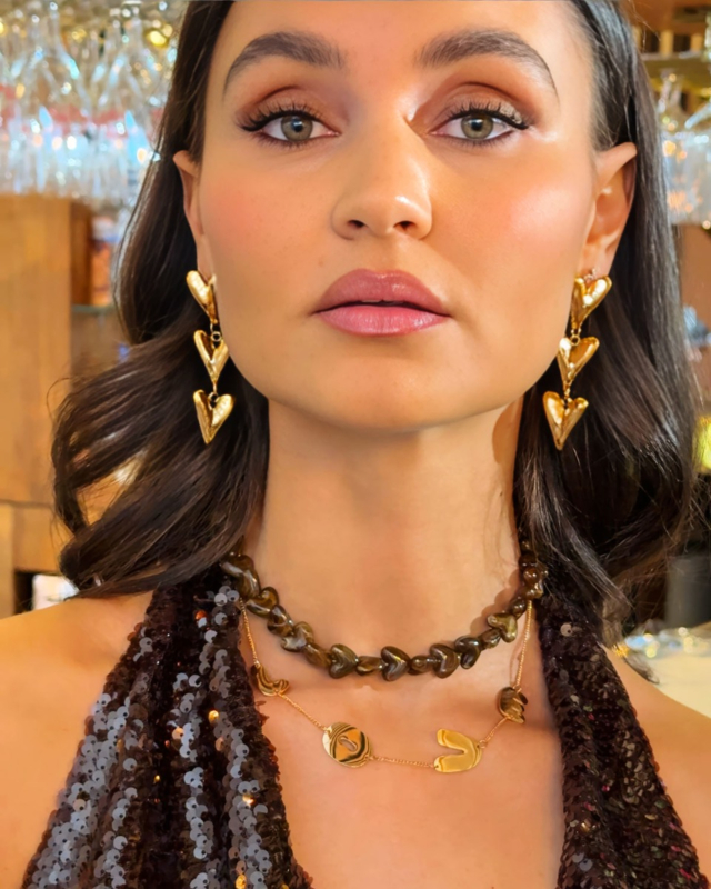 Kralenketting hartjes bruin