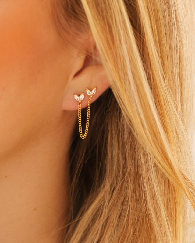 Ketting oorbel mini sparkle goudkleurig