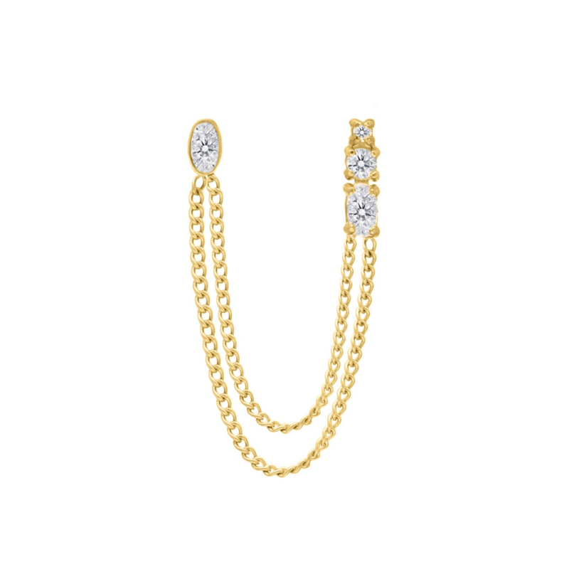 Ketting oorbel met steentjes goudkleurig