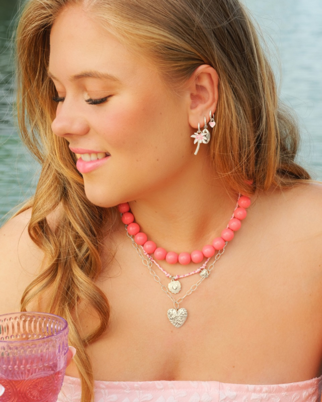 Roze touw ketting hartjes