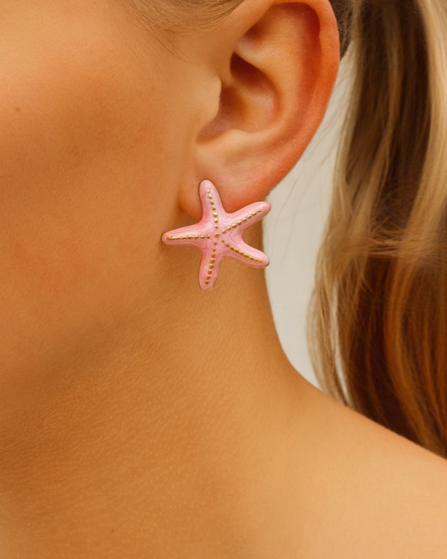 Gouden zeester oorbellen roze