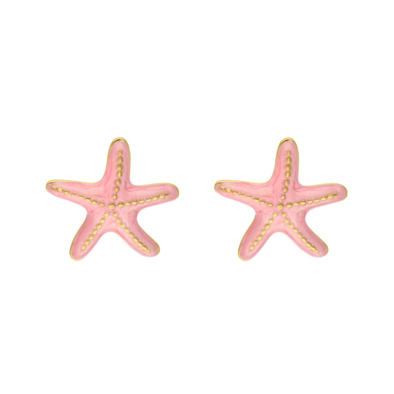 Stud oorbellen roze zeester goudkleurig
