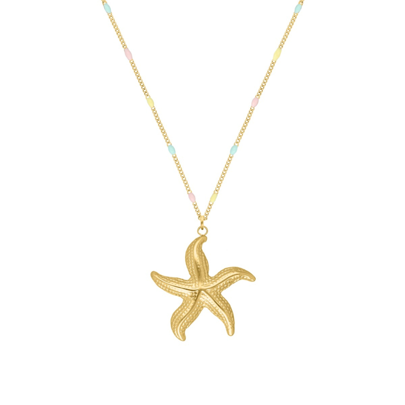 Zeester ketting met pastel bolletjes goudkleurig