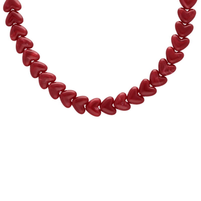 Kralenketting hartjes rood