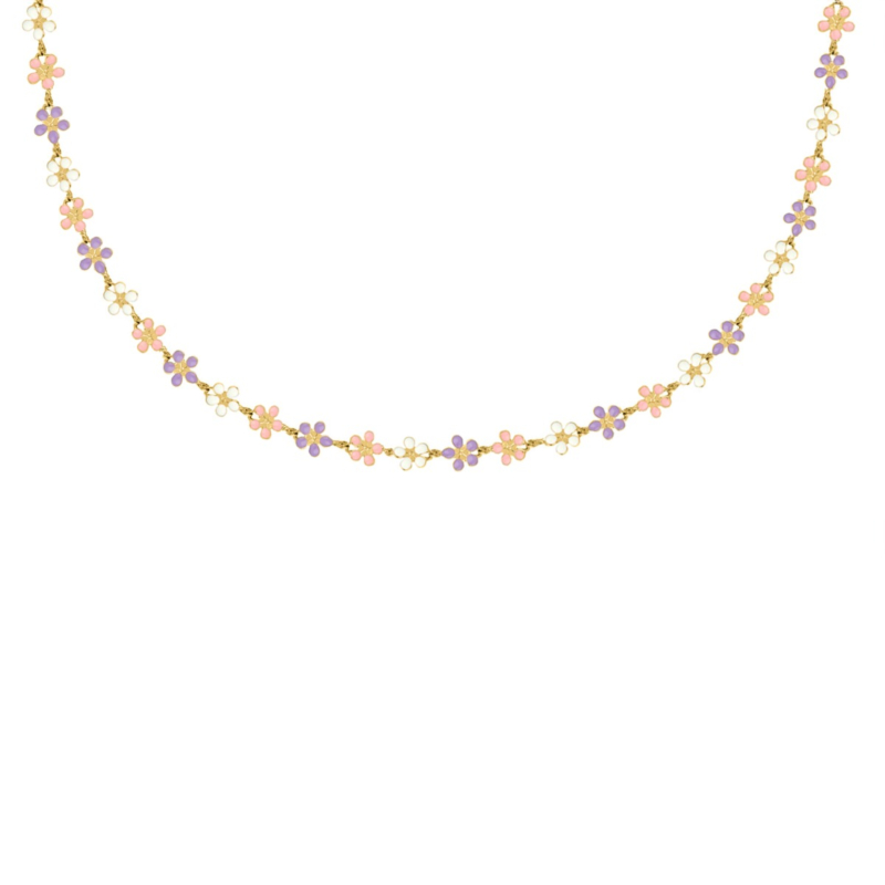Flower necklace multicolor goldplated