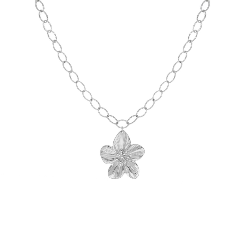 zilveren chain ketting met bloem bedel