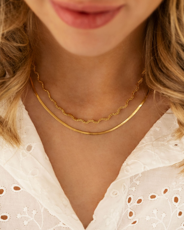 Gouden dubbele ketting met wave en chain