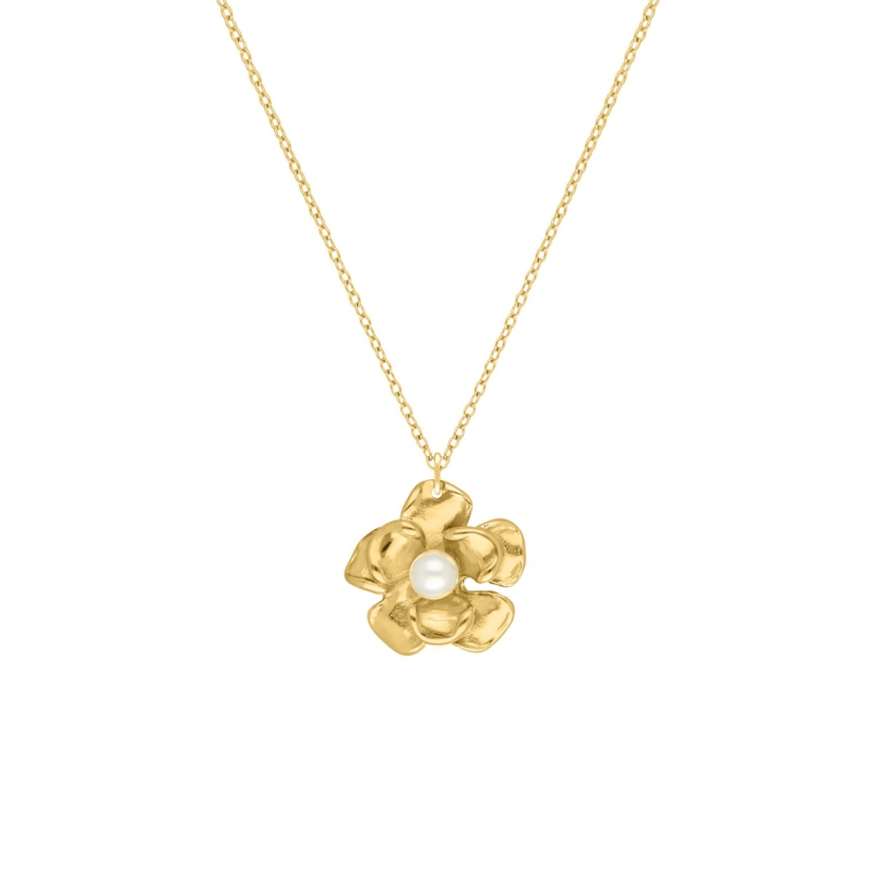 Ketting flower & pearl goudkleurig