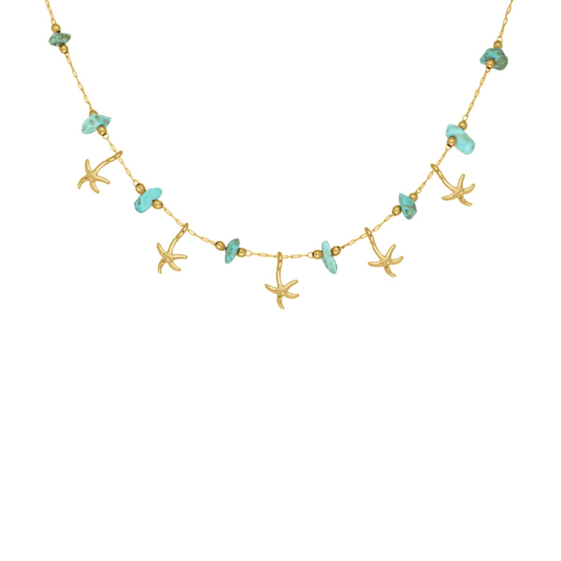 Ketting met zeesterren turquoise goudkleurig
