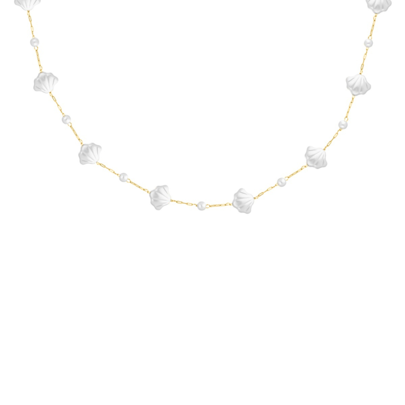 Schelpen ketting met parels goudkleurig