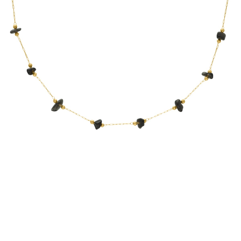 Ketting zwarte steentjes goudkleurig