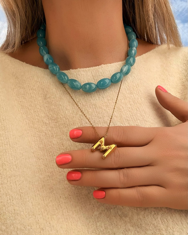 Kralen ketting ovaal blauw