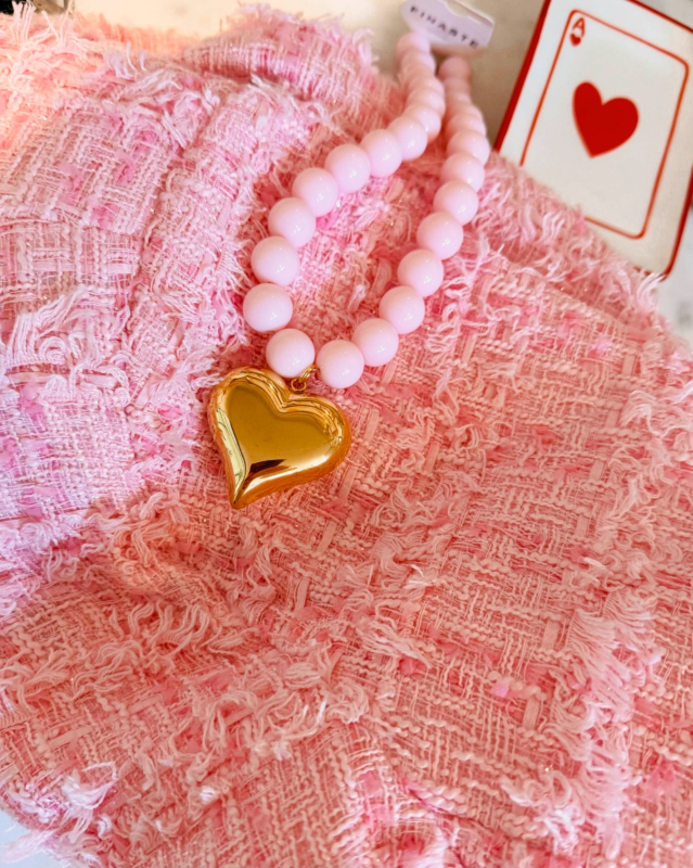 Kralen ketting roze met hart