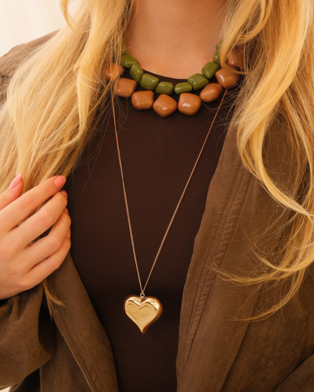 Necklaceparty met kralen en hart goud