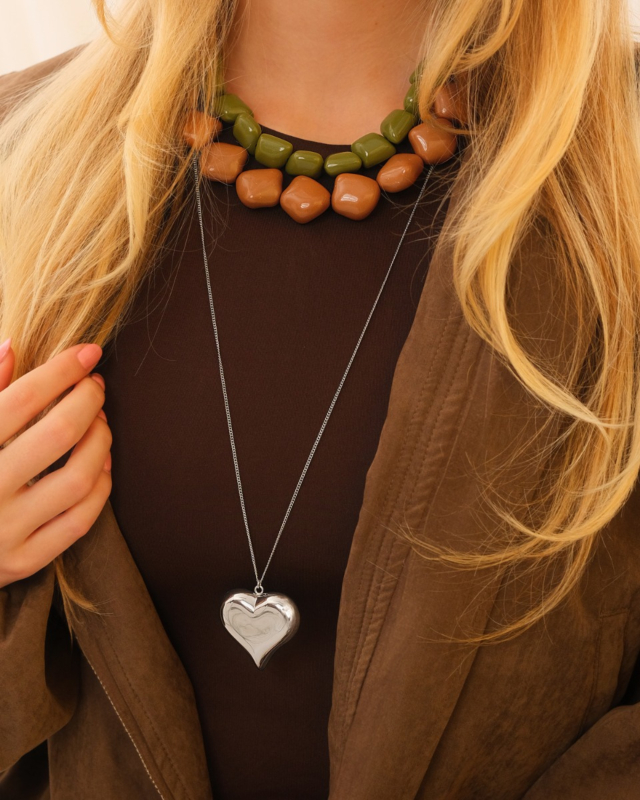 Necklaceparty met kralen en hart zilver