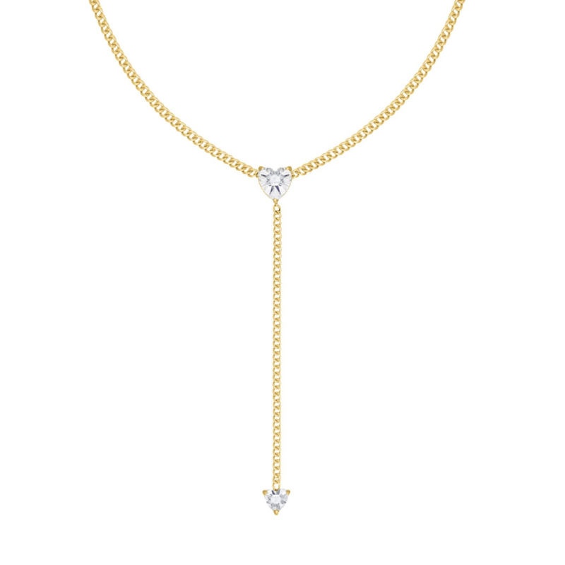 Lange ketting met hartjes steentjes goudkleurig