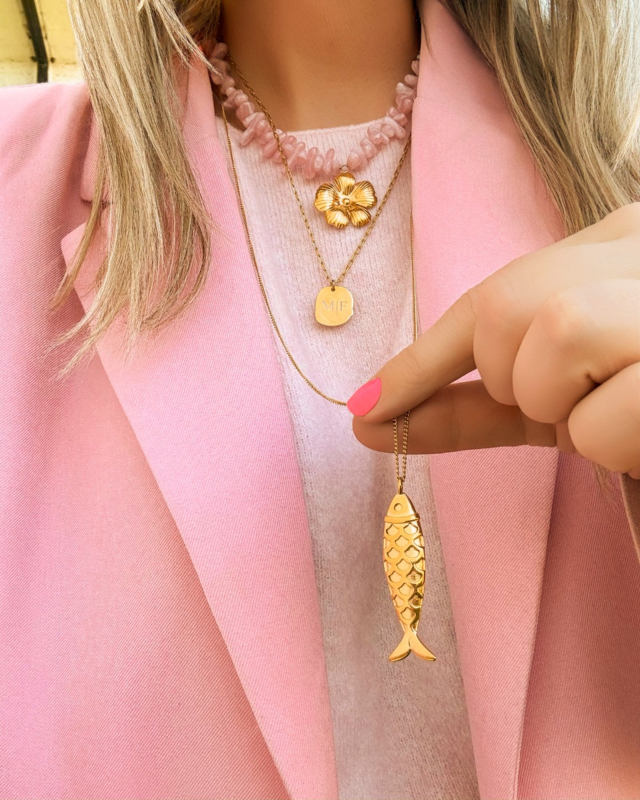 Gouden necklace party met vis ketting