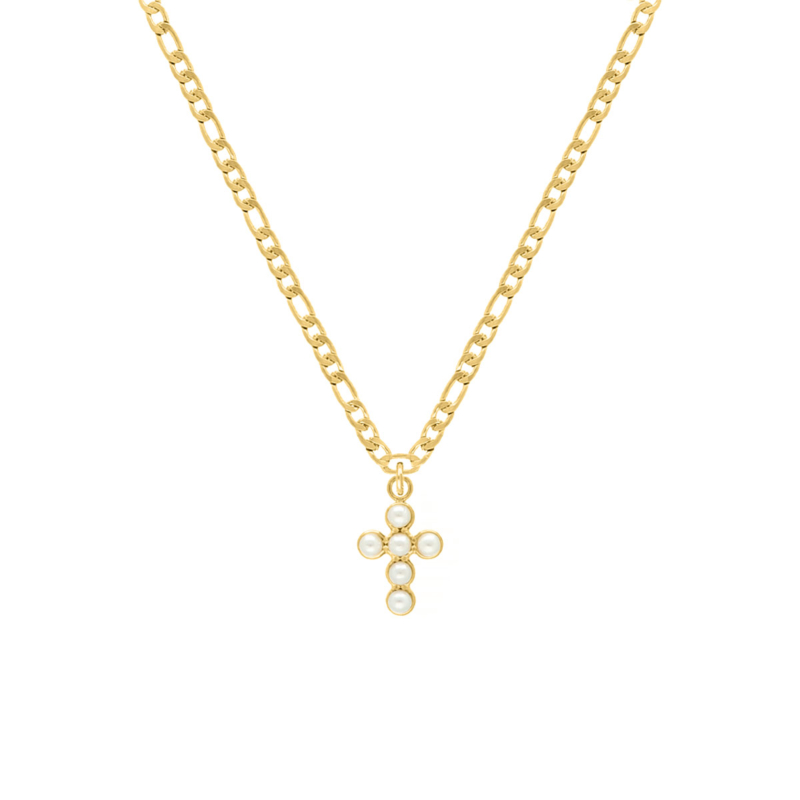Gouden ketting met kruisje en parels 