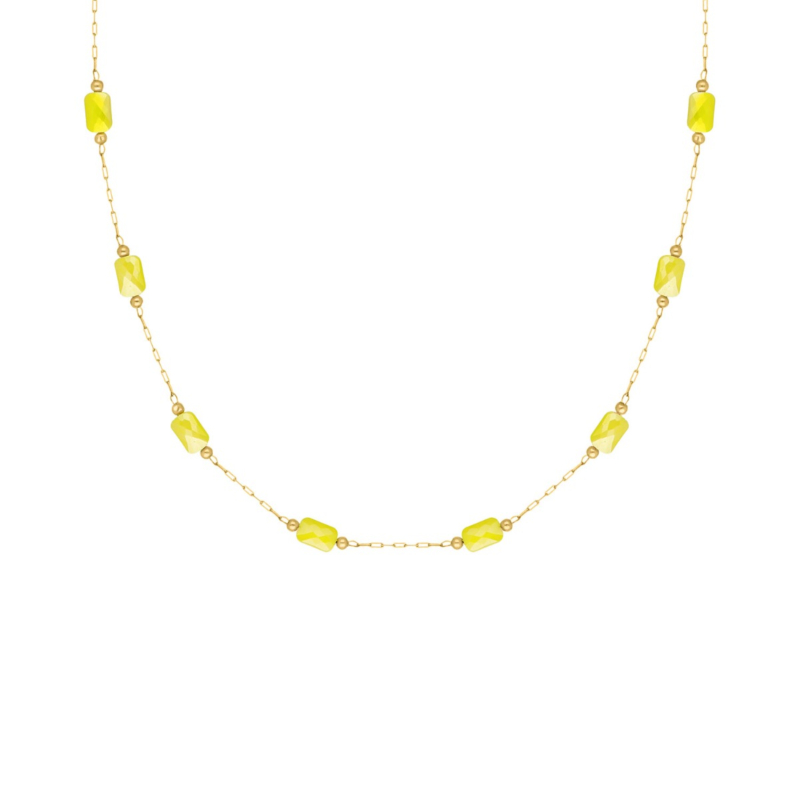 Ketting gele kraaltjes goudkleurig