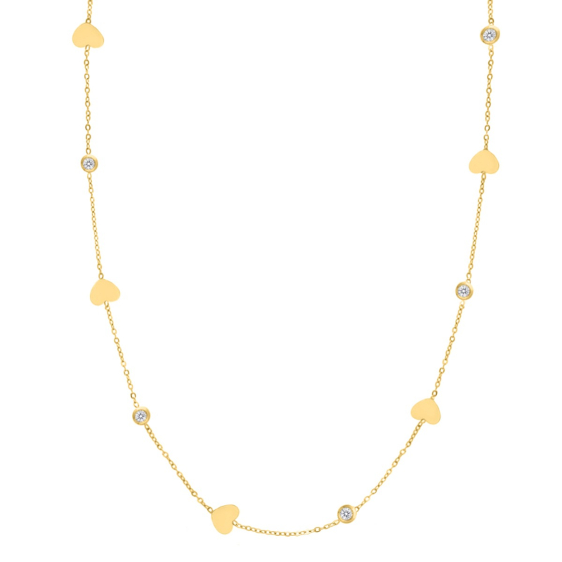 Lange ketting hartjes & steentjes goudkleurig