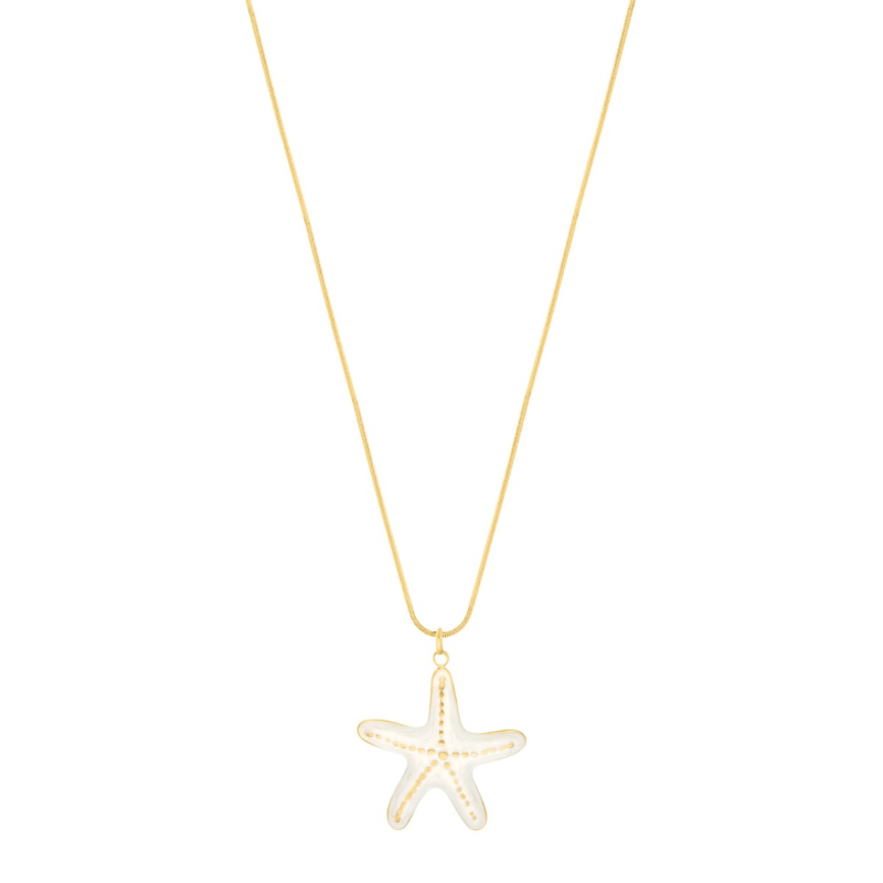 Lange ketting met witte zeester goud