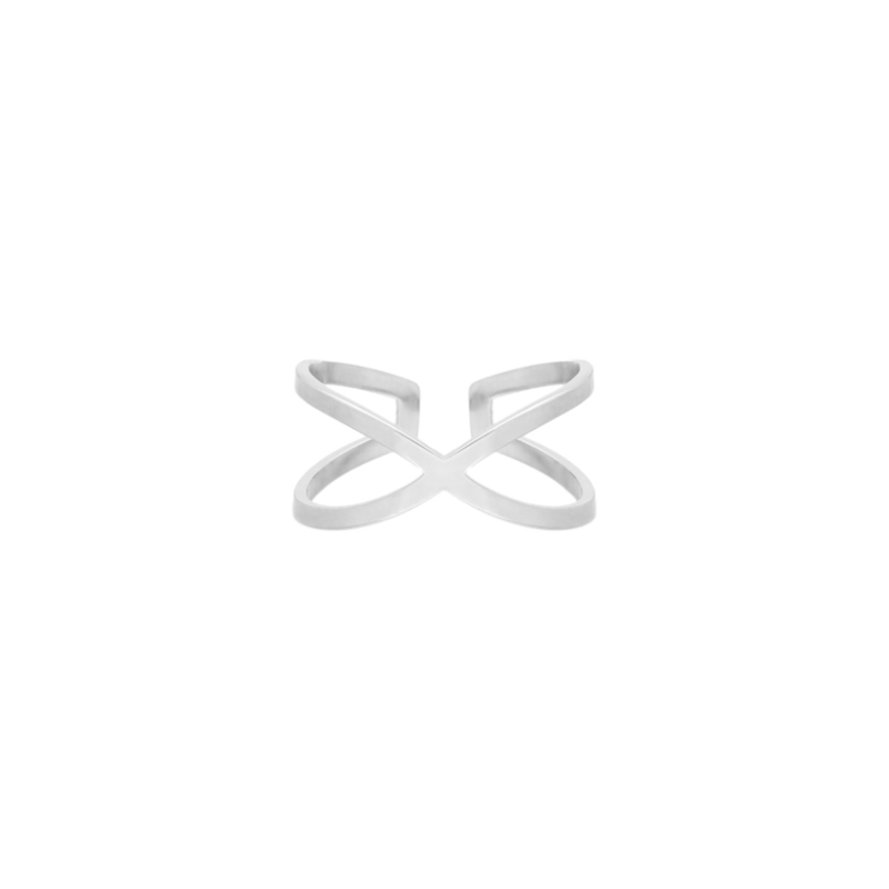 Cross over ring zilver