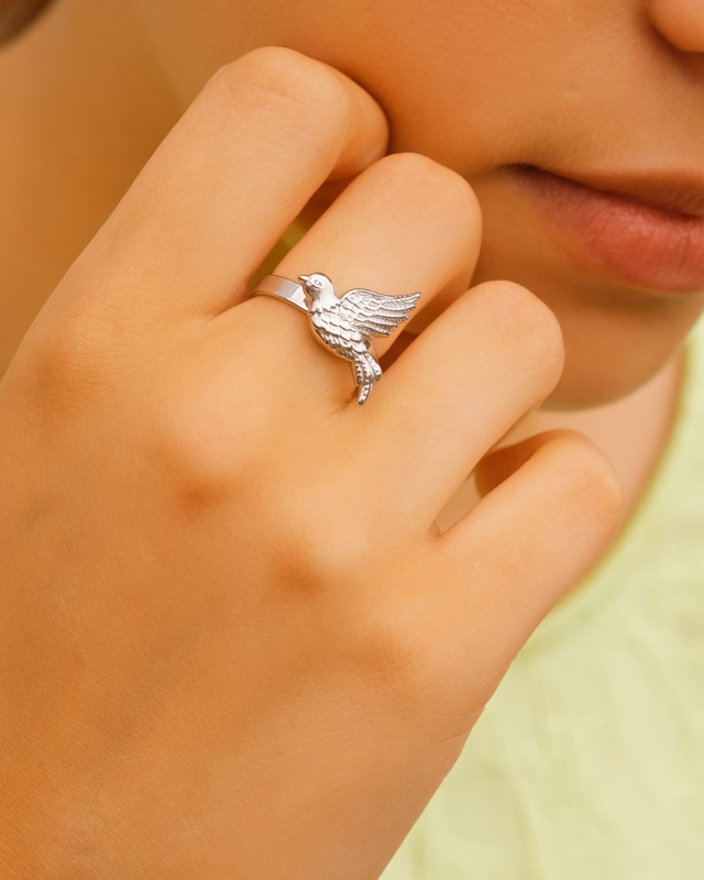 Zilveren vogel ring