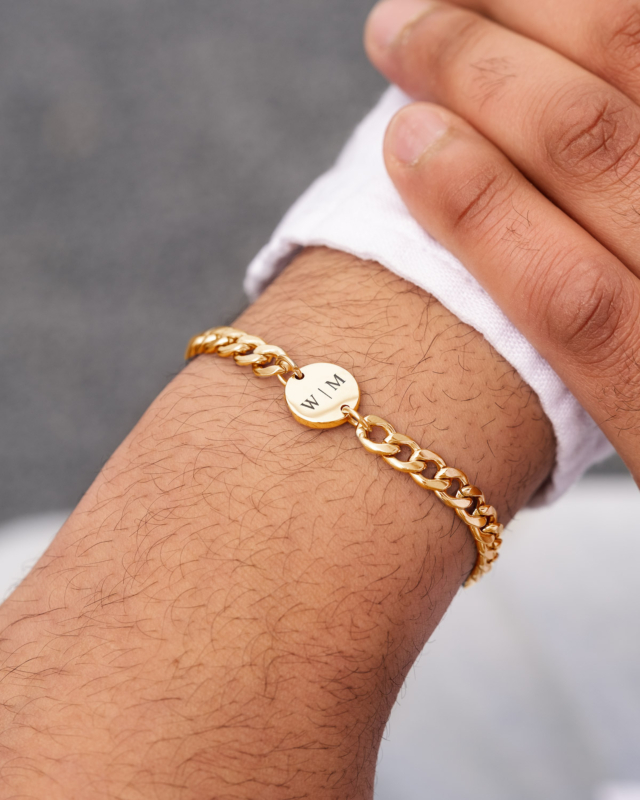 Mannen Schakelarmband Personaliseren Goud Kleurig